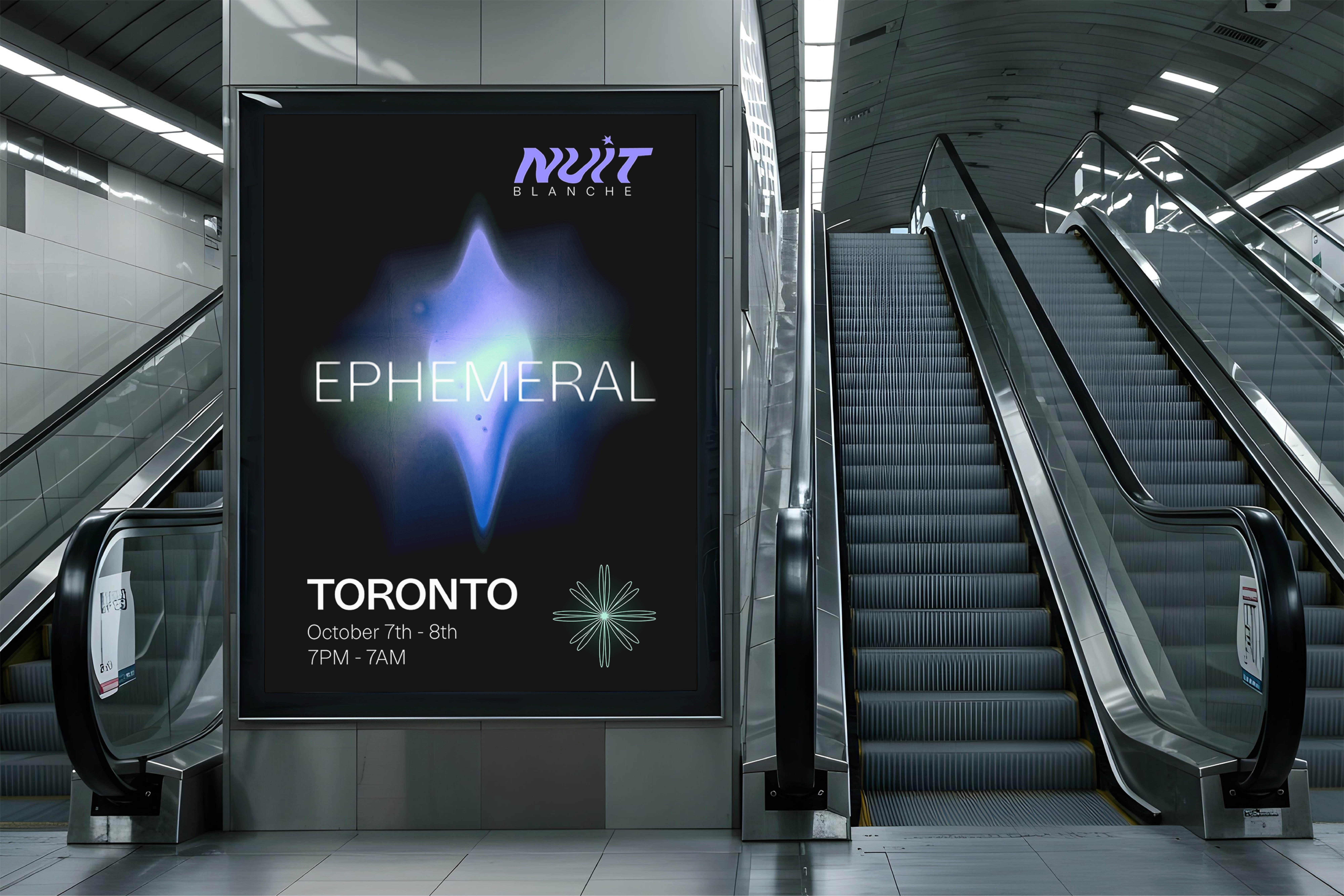 Signage mockup for Nuit Blanche brand identity redesign.
