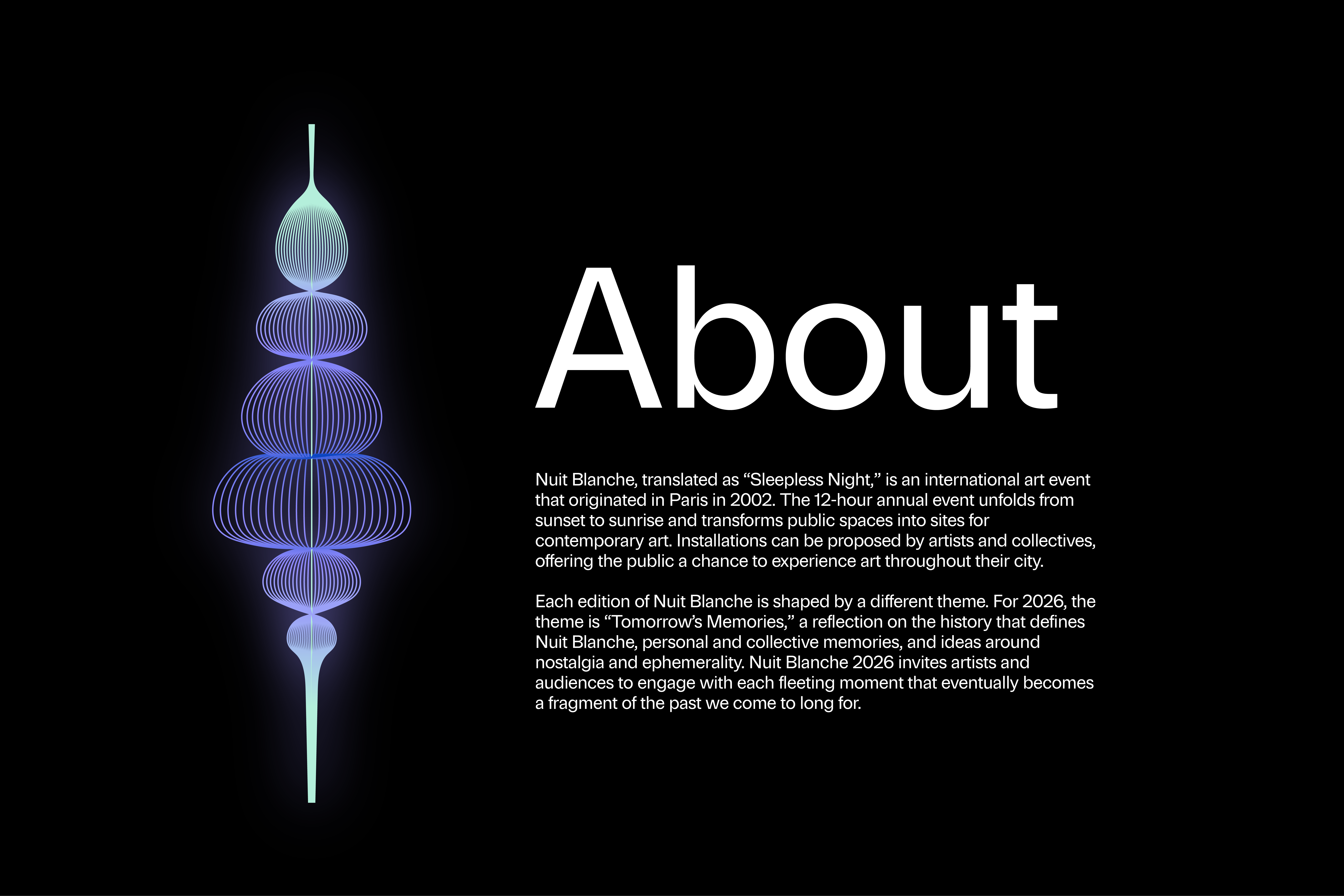 About section of Nuit Blanche 2026.
