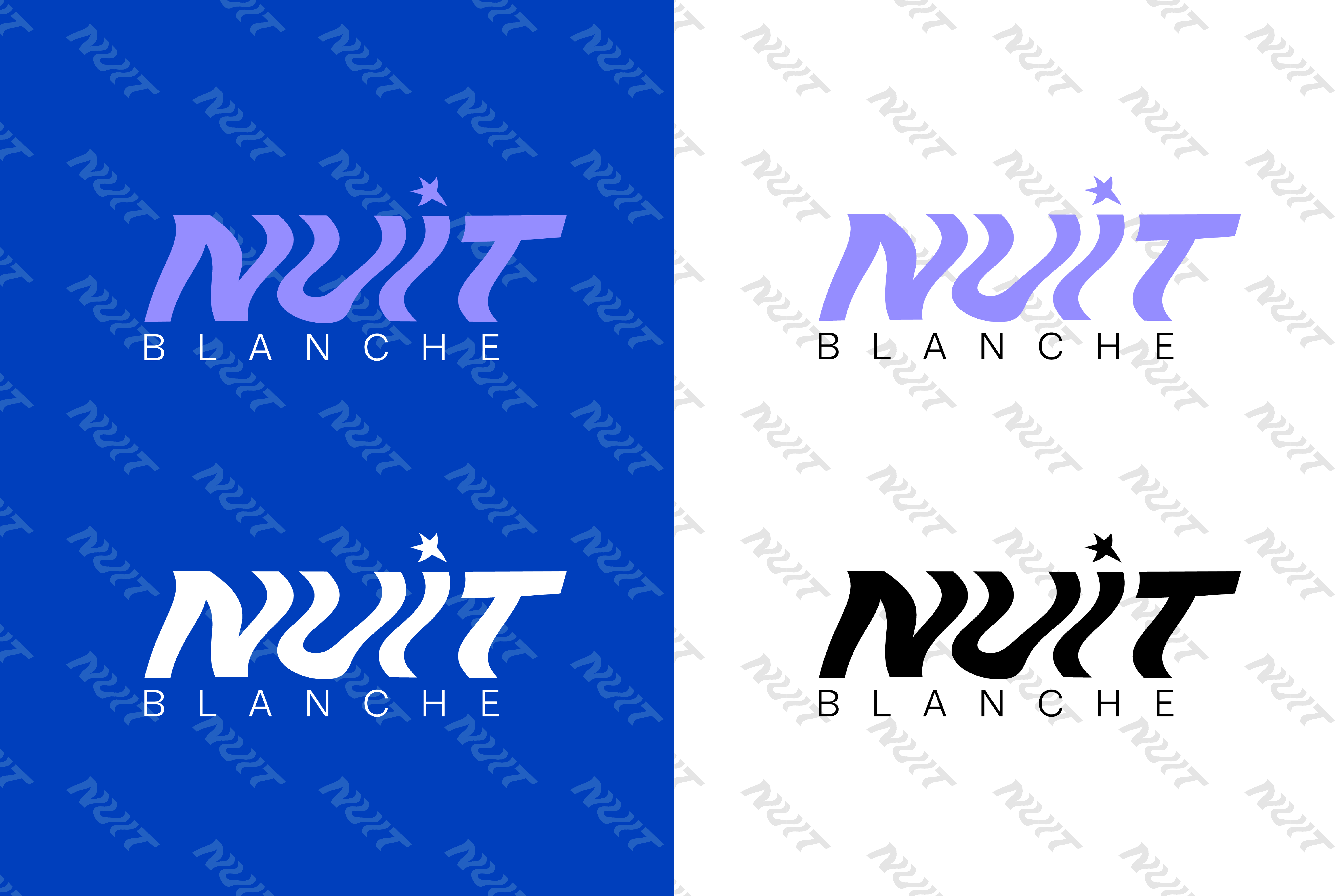 Logo usage with four variations for Nuit Blanche branding.